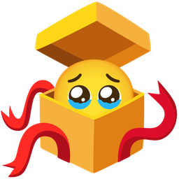 wrapped gift and face holding back tears