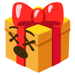wrapped gift and face with crossed-out eyes