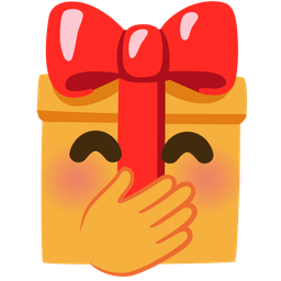 wrapped gift and face with hand over mouth