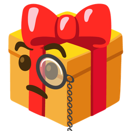 wrapped gift and face with monocle