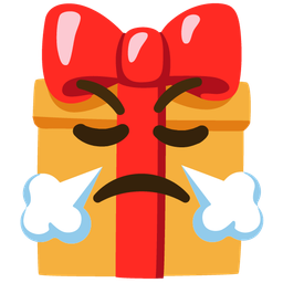 wrapped gift and face with steam from nose