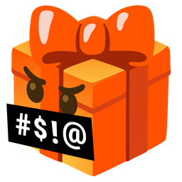 wrapped gift and face with symbols on mouth