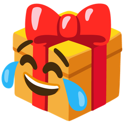 Wrapped gift and Face with tears of joy