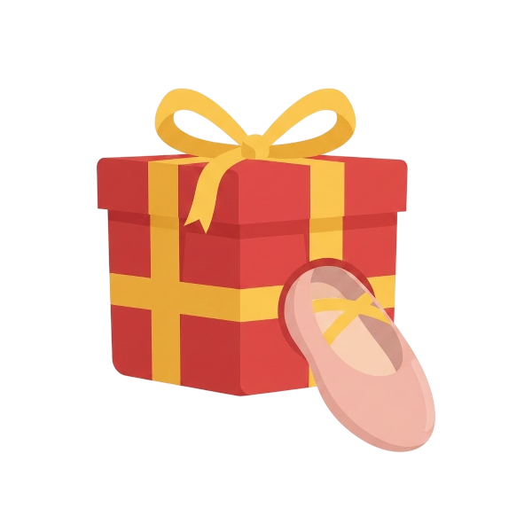 Wrapped gift and Flat shoe