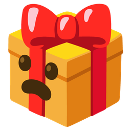 wrapped gift and frowning face with open mouth