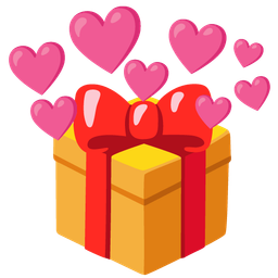 wrapped gift and heart with arrow