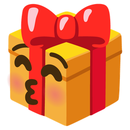 Wrapped gift and Kissing face with closed eyes