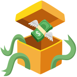 wrapped gift and money with wings