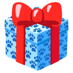 wrapped gift and paw prints