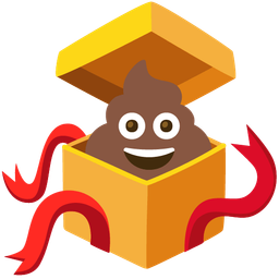 wrapped gift and pile of poo