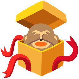 wrapped gift and see-no-evil monkey