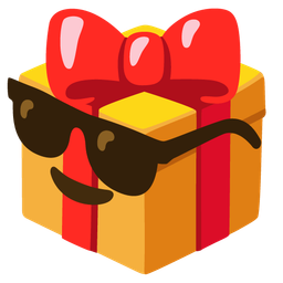 wrapped gift and smiling face with sunglasses