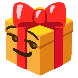 wrapped gift and smirking face