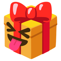 Wrapped gift and Squinting face with tongue