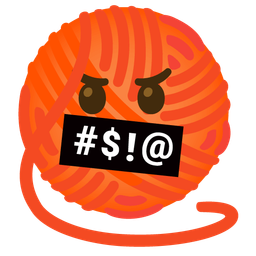 yarn and face with symbols on mouth