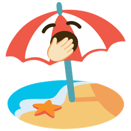 Yawning face and Beach with umbrella