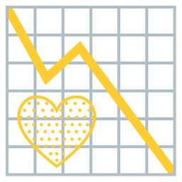 yellow heart and chart decreasing