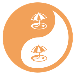 yin yang and beach with umbrella