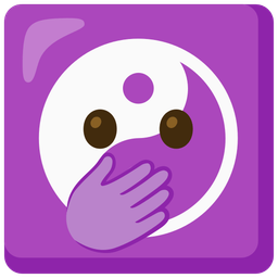 yin yang and face with open eyes and hand over mouth