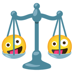 zany face and balance scale