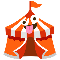 zany face and circus tent