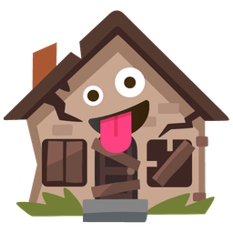 zany face and derelict house