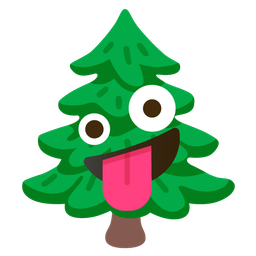 zany face and evergreen tree