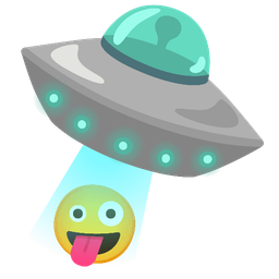 zany face and flying saucer