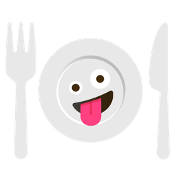 zany face and fork and knife with plate
