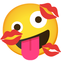 zany face and kiss mark