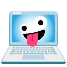 zany face and laptop