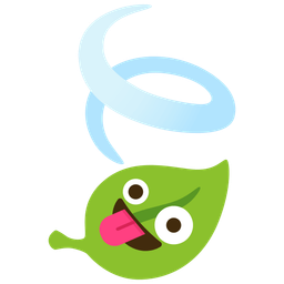 zany face and leaf fluttering in wind