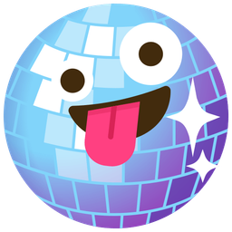 zany face and mirror ball