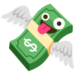 zany face and money with wings