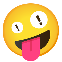 zany face and red exclamation mark