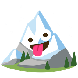 zany face and snow-capped mountain