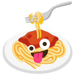 zany face and spaghetti
