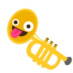 zany face and trumpet