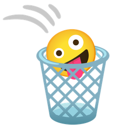 zany face and wastebasket