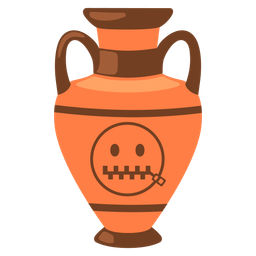 zipper-mouth face and amphora