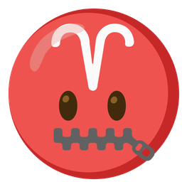 zipper-mouth face and Aries