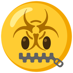 zipper-mouth face and biohazard