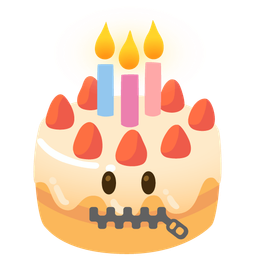 zipper-mouth face and birthday cake