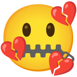 zipper-mouth face and broken heart