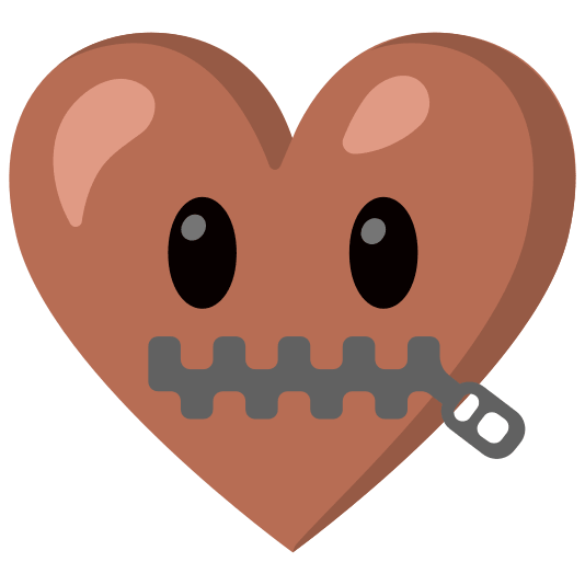 Zipper-mouth face and Brown heart