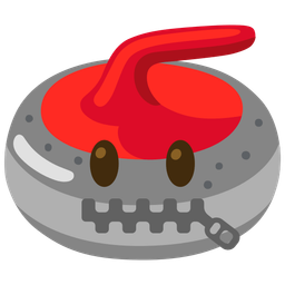 zipper-mouth face and curling stone