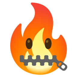 zipper-mouth face and fire