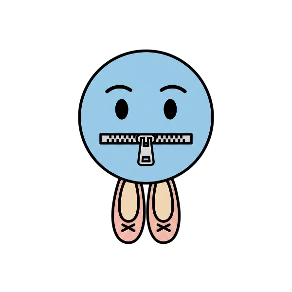 Zipper-mouth face and Flat shoe