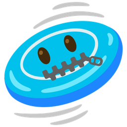 zipper-mouth face and flying disc