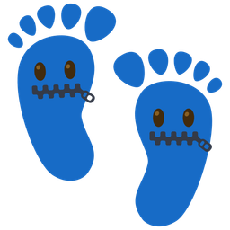 zipper-mouth face and footprints